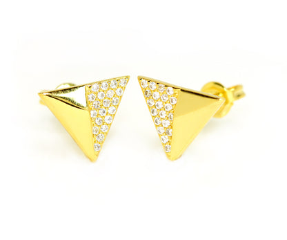 Small Triangle Pavé Crystal Gold Stud Earrings