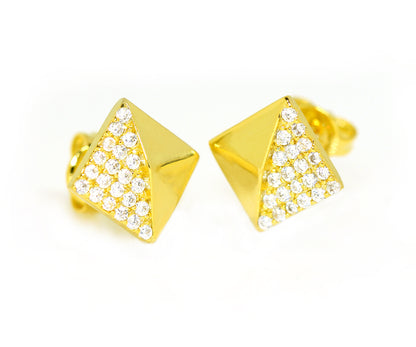 Small Square Pavé Crystal Gold Stud Earrings