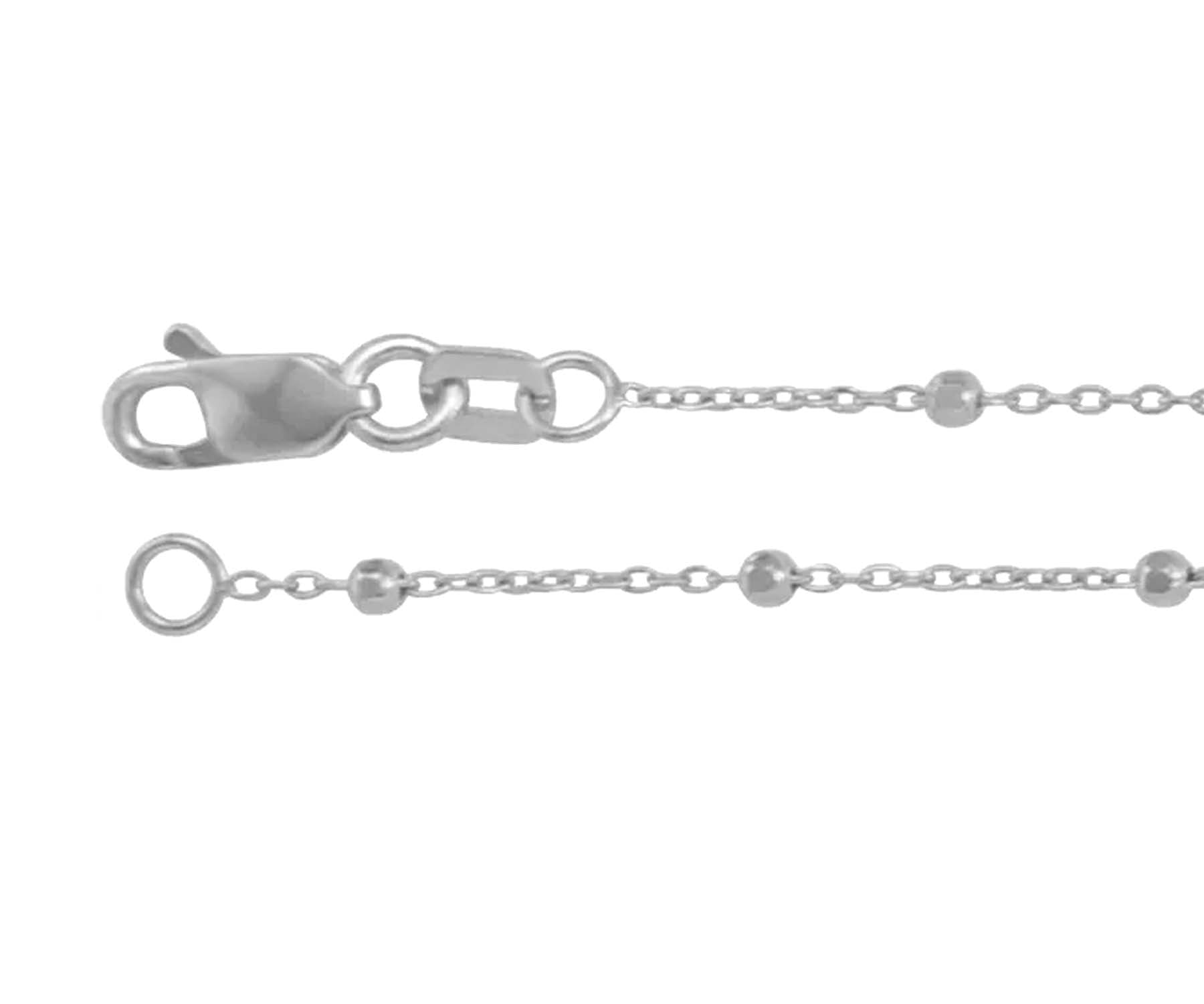 Decorative Beaded 14k White Gold Cable Chain