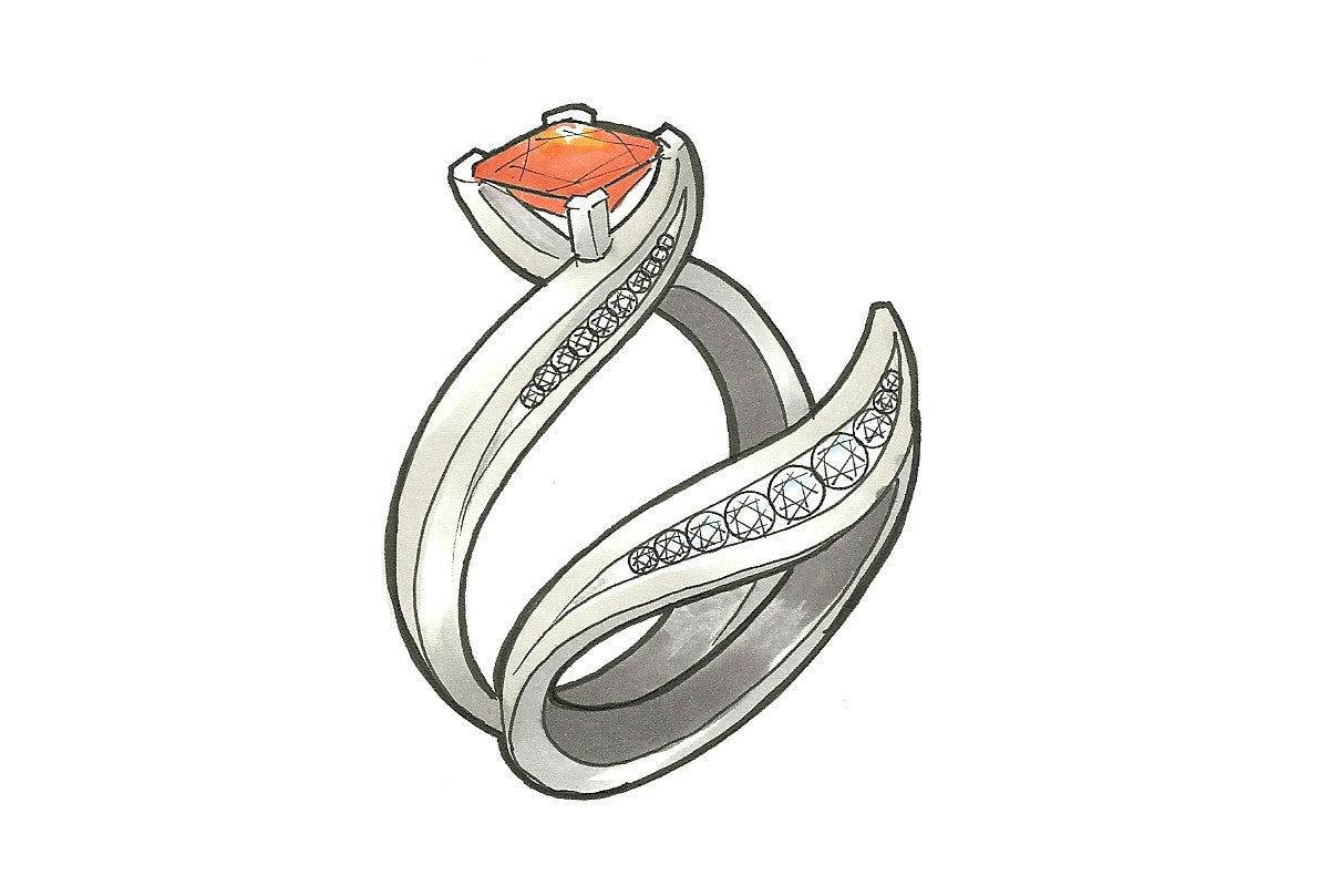 Custom Orange Sapphire Wedding Ring Set