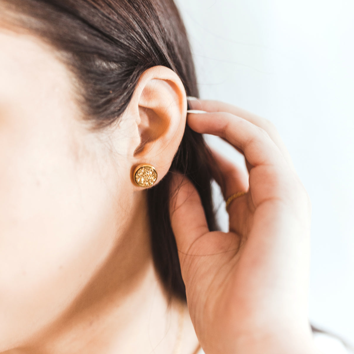 Small Round Platinum Druzy Stud Earrings