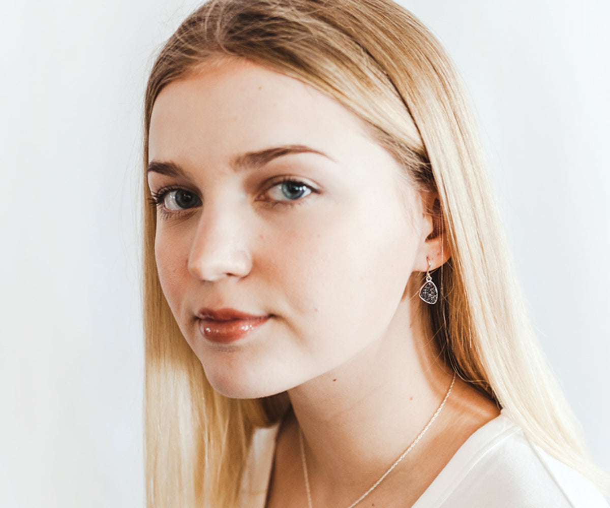Small Trillion Black Druzy Earrings
