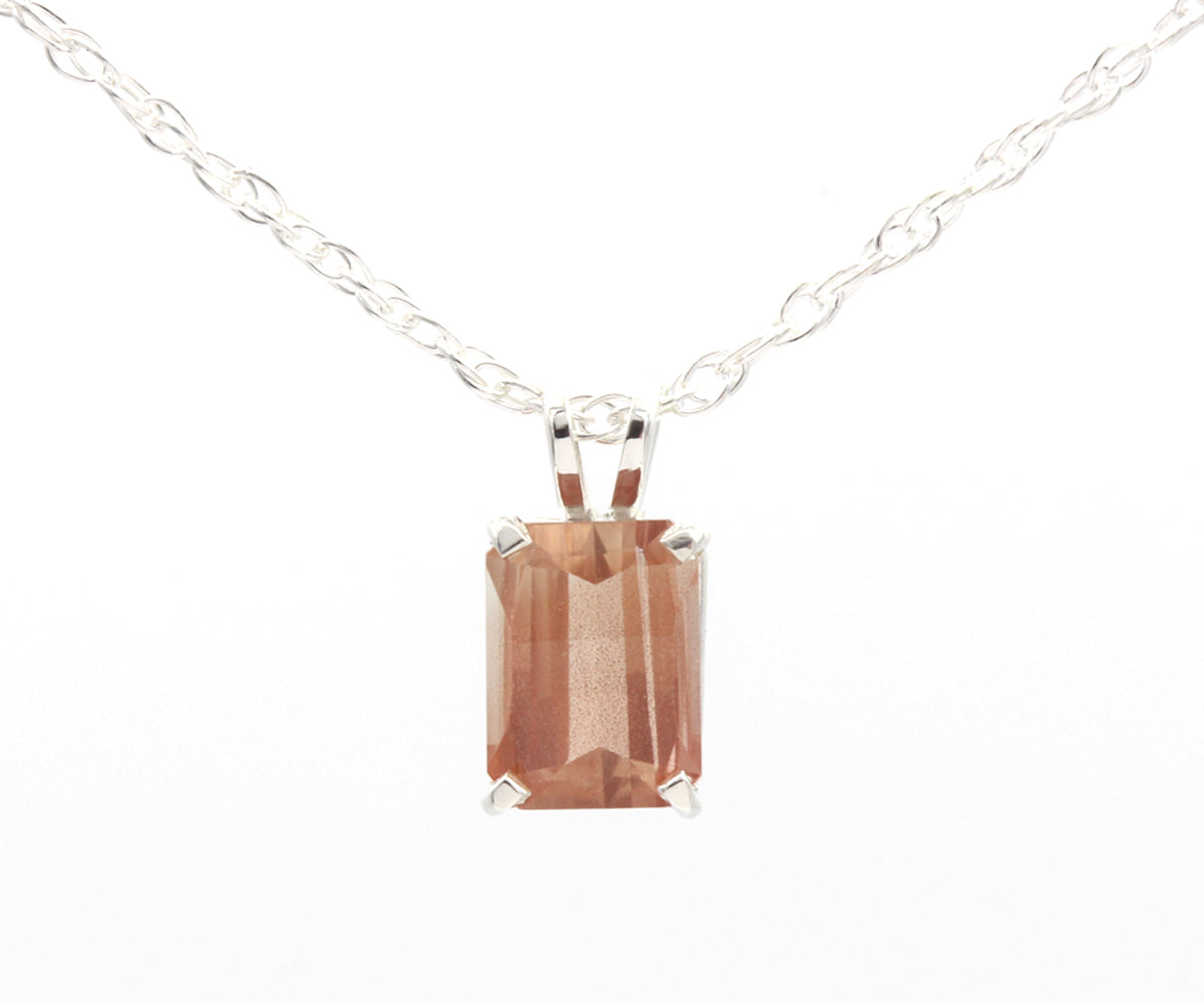 Solitaire Sunstone Rectangular Silver Pendant