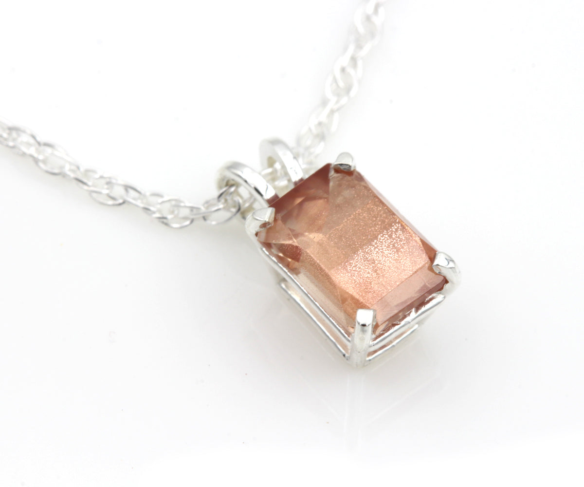 Solitaire Sunstone Rectangular Silver Pendant