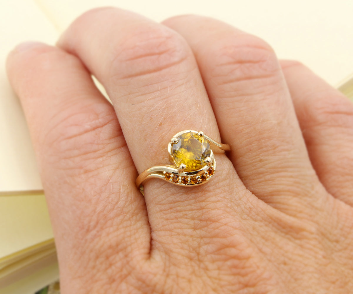 Sphene and Citrine Swirl Gold Ring