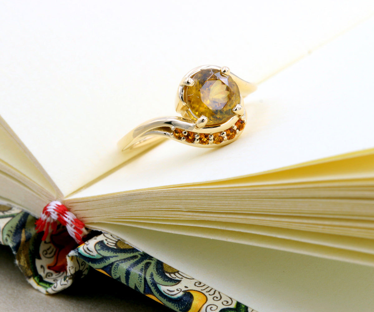 Sphene and Citrine Swirl Gold Ring