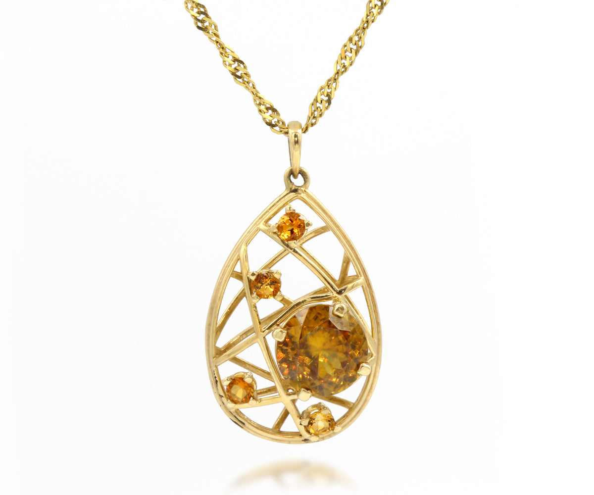 custom sphene citrine yellow gold weave teardrop necklace