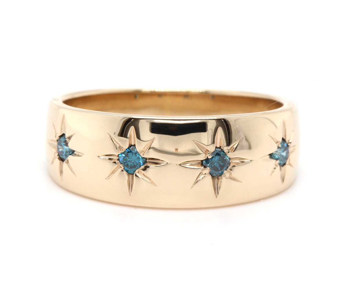 Teal Diamond Starburst Gold Band