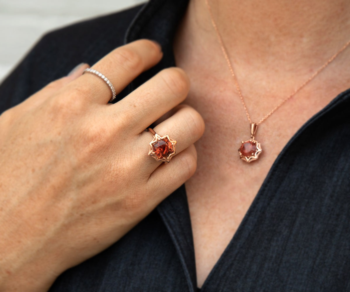 Sunstone Starburst Rose Gold Ring