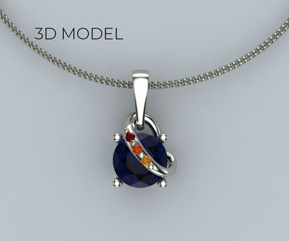 Colgante de zafiro azul colorido con forma de espiral personalizado