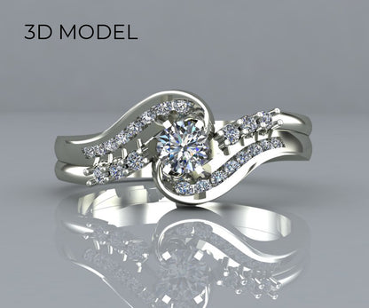 Curved Twist Diamond Channel Wedding Ring