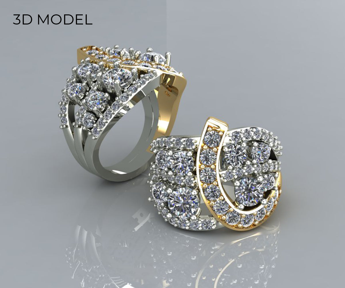 Wide Two-Tone Swirl Diamond Family Ring