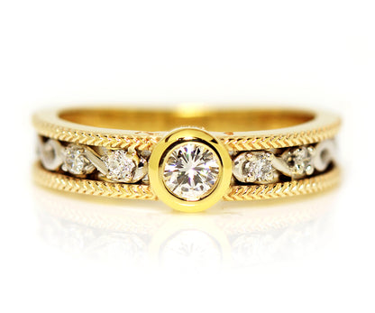 two tone round bezel infinity gold wedding ring redesign