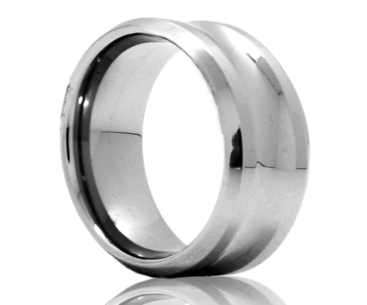 Men's Beveled Edge Tungsten With Deep Grove In The Center Wedding Ring