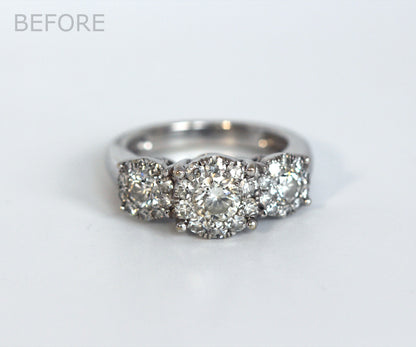 Three Bezel Halo Pink Gold Wedding Ring Redesign