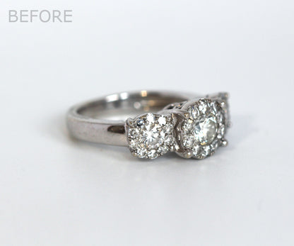Three Bezel Halo Pink Gold Wedding Ring Redesign