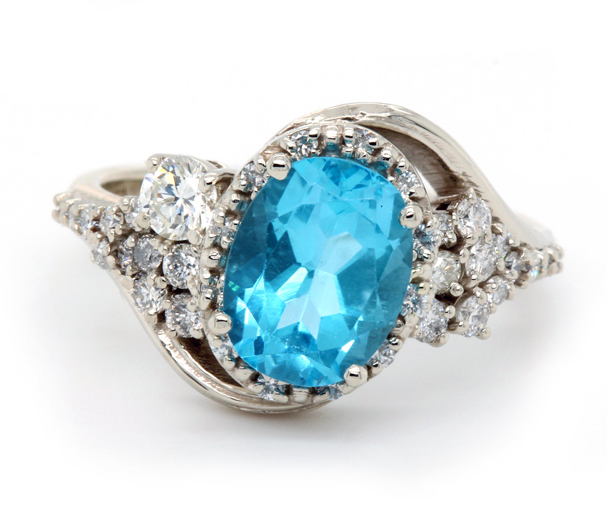 Oval Halo Swiss Topaz Cluster Diamond Ring custom design wedding ring