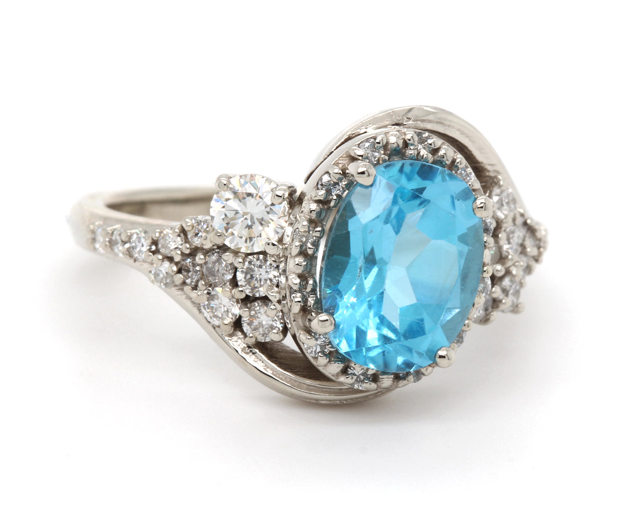 Oval Halo Swiss Topaz Cluster Diamond Ring