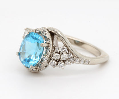 Oval Halo Swiss Topaz Cluster Diamond Ring