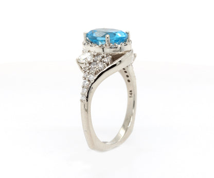 Oval Halo Swiss Topaz Cluster Diamond Ring