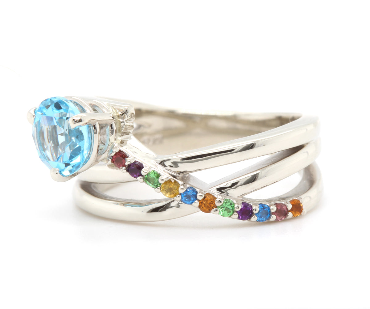 Anillo de colores del arcoíris azul suizo