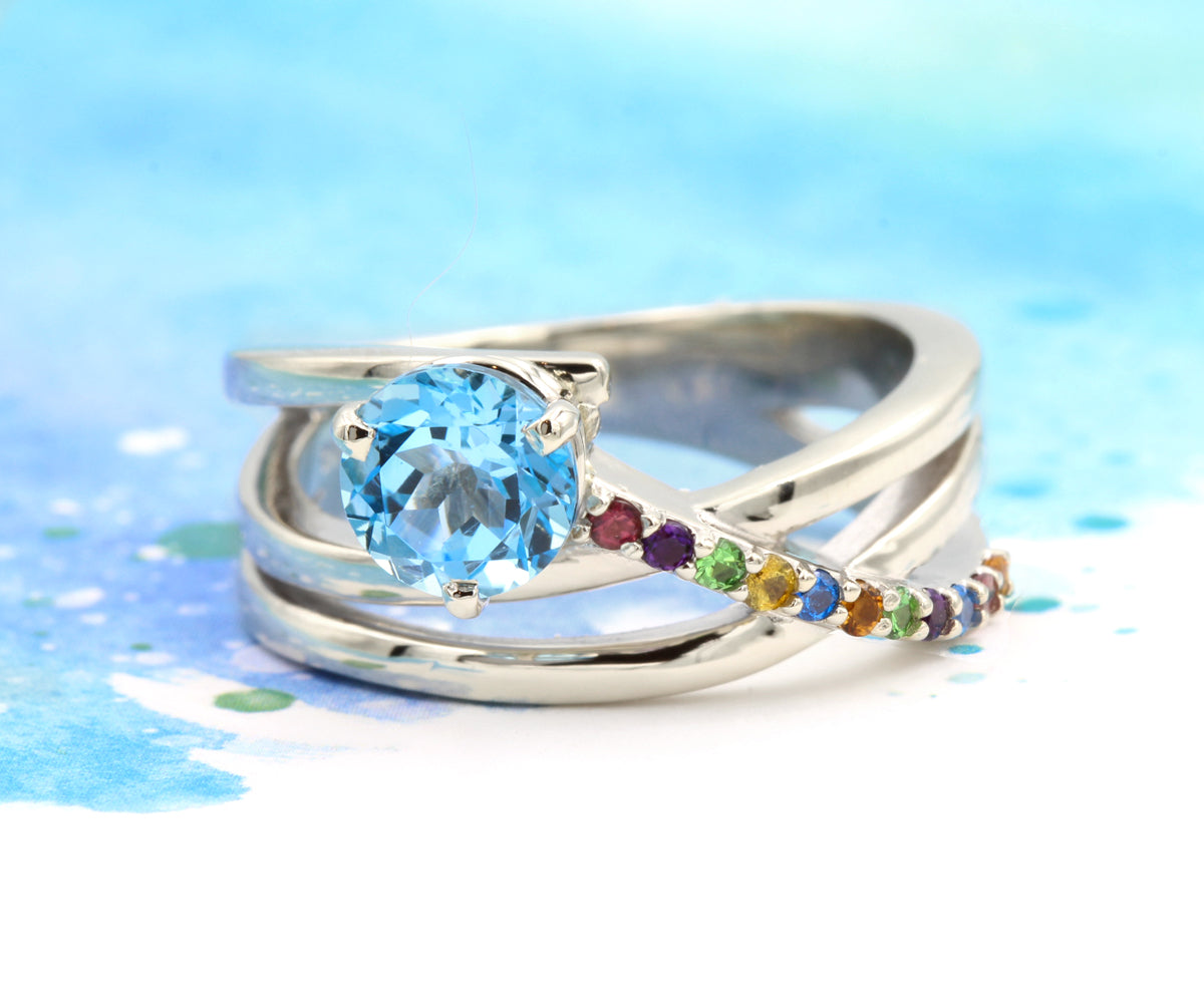 Anillo de colores del arcoíris azul suizo