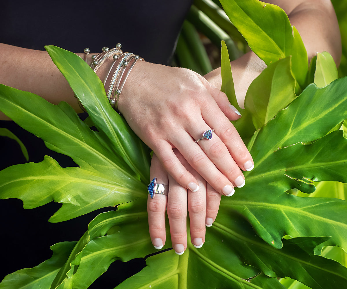 Triangle Purple Rainbow Druzy Wide Ring