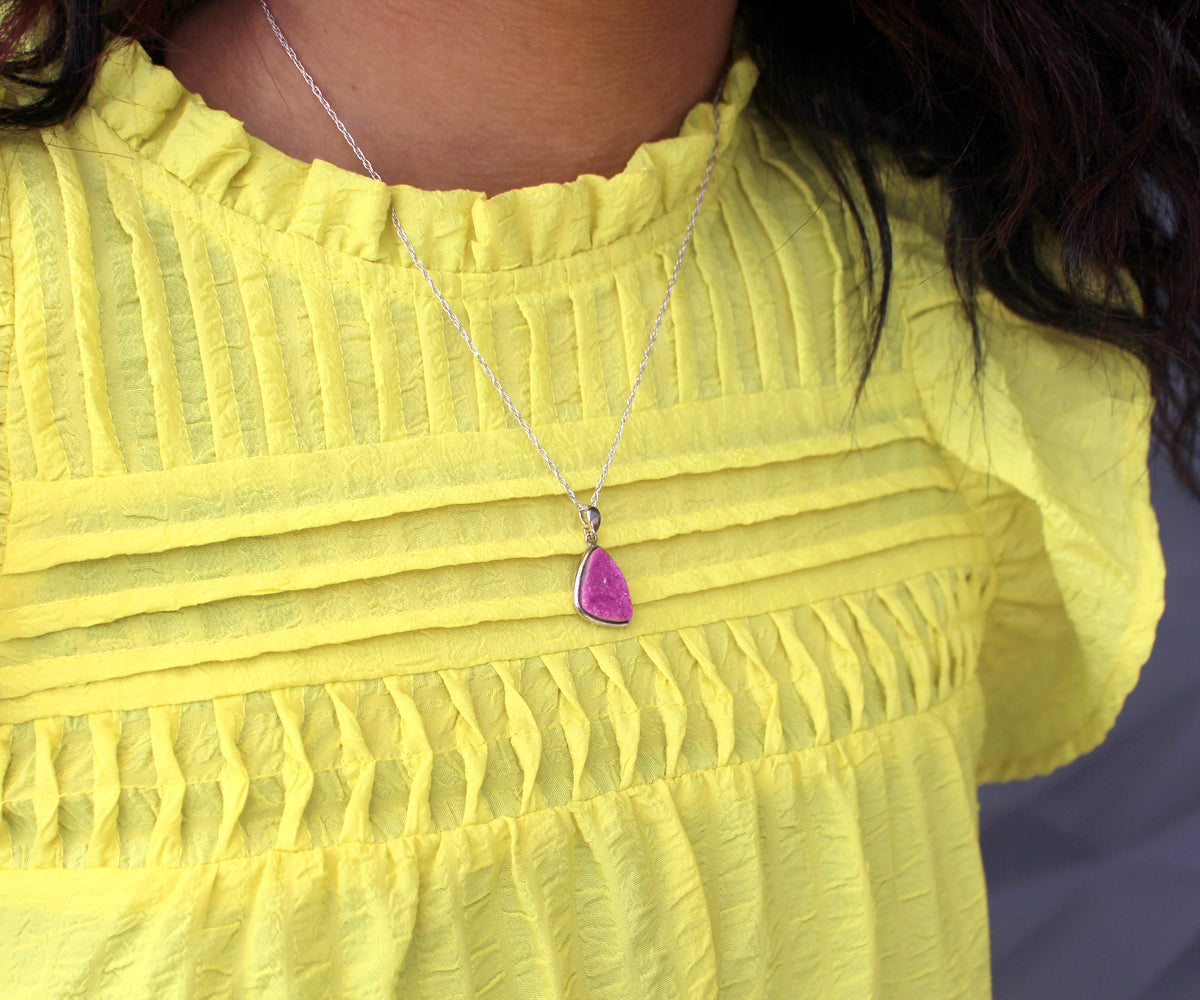 Freeform Natural Pink Druzy Necklace
