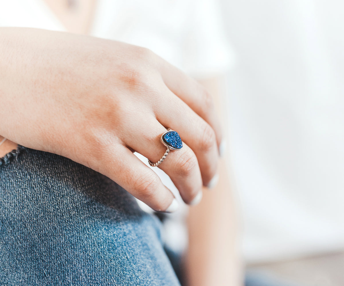 Trillion Purple Rainbow Druzy Ring
