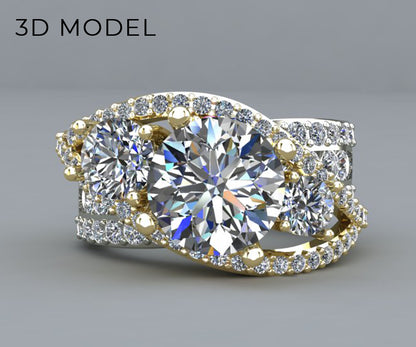 Twist Two-Toned Three Diamond Wedding Ring