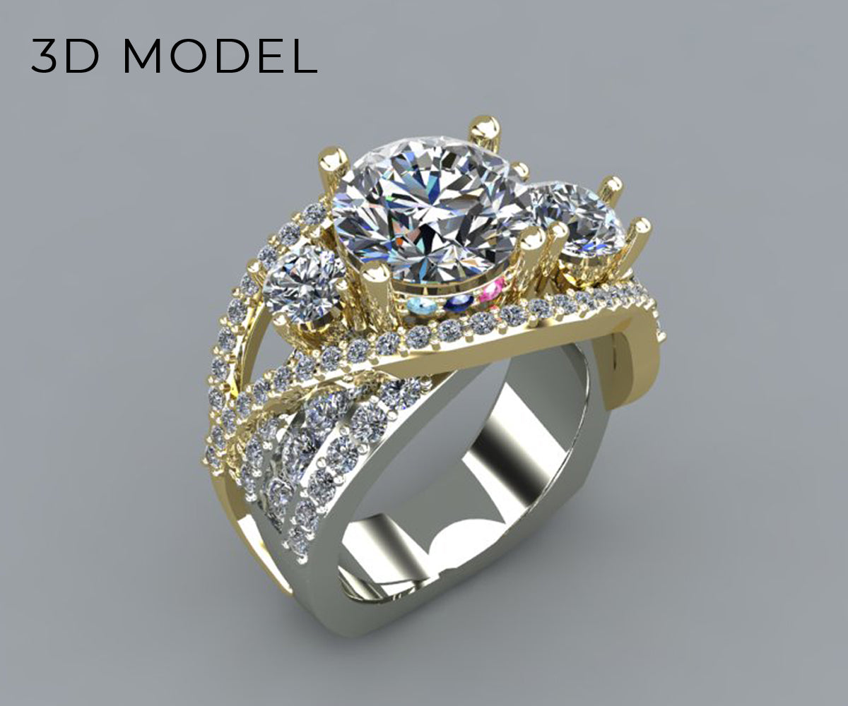 Twist Two-Toned Three Diamond Wedding Ring