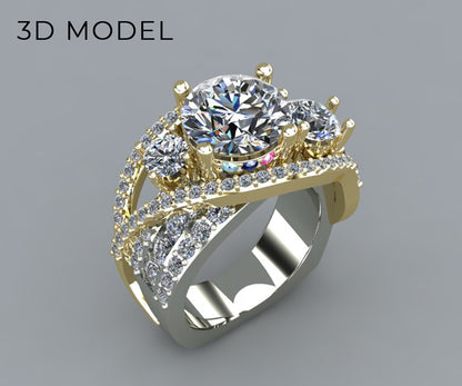 Twist Two-Toned Three Diamond Wedding Ring
