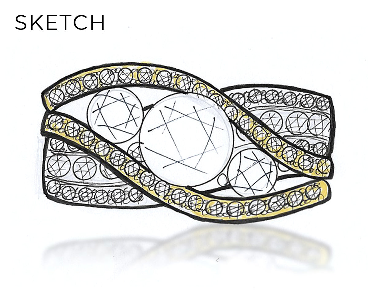 Twist Two-Toned Three Diamond Wedding Ring