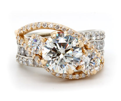 Twist Two-Toned Three Diamond Wedding Ring