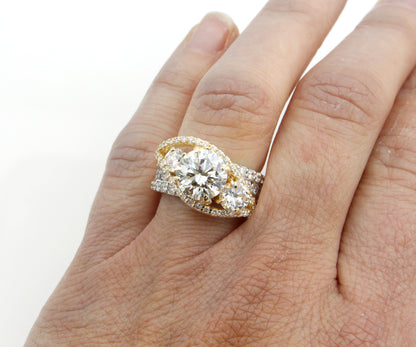 Twist Two-Toned Three Diamond Wedding Ring
