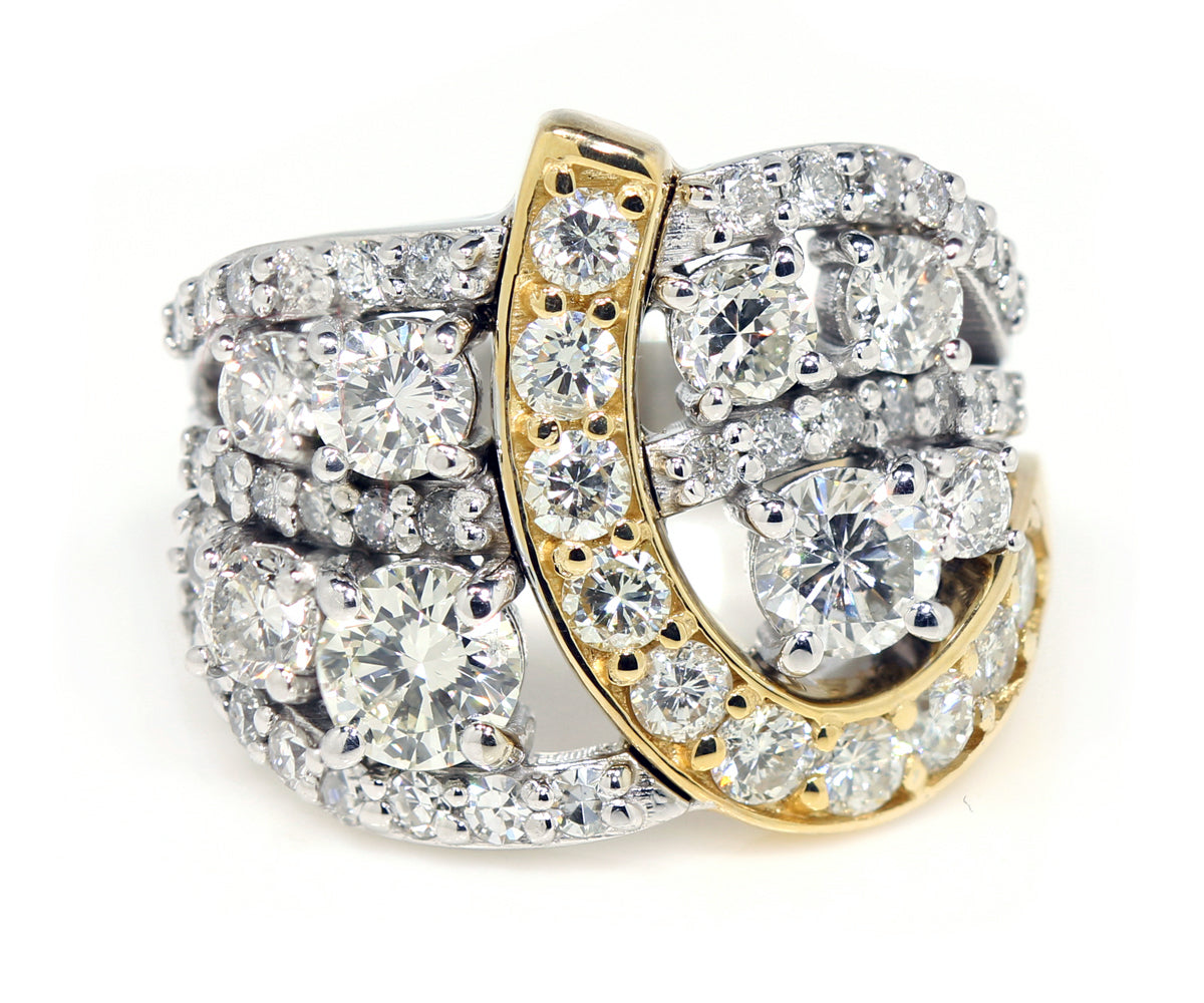 Wide Two-Tone Swirl Diamond Family Ring