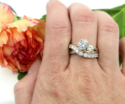 Curved Swirl Round Diamond and Baguette Ring