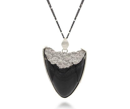 Unique Platinum Druzy Black Quartz Necklace
