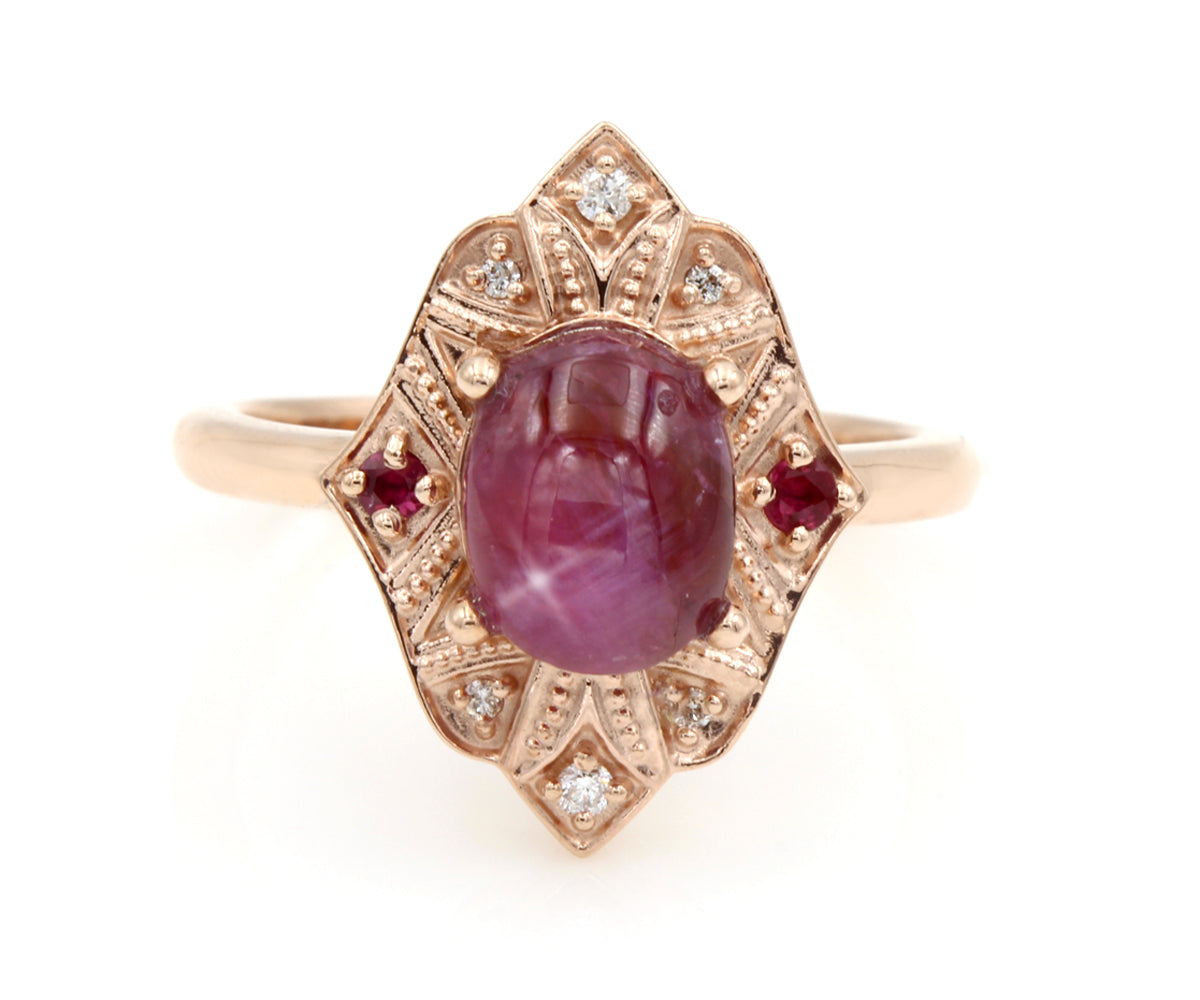 Vintage Star Pink Sapphire and Diamond Rose Gold Ring