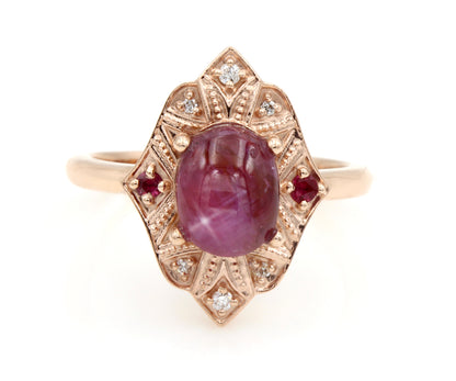 Vintage Star Pink Sapphire and Diamond Rose Gold Ring