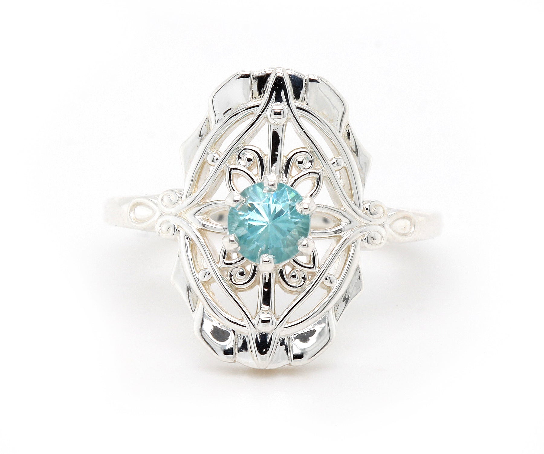 Vintage Inspired Blue Zircon Silver Ring