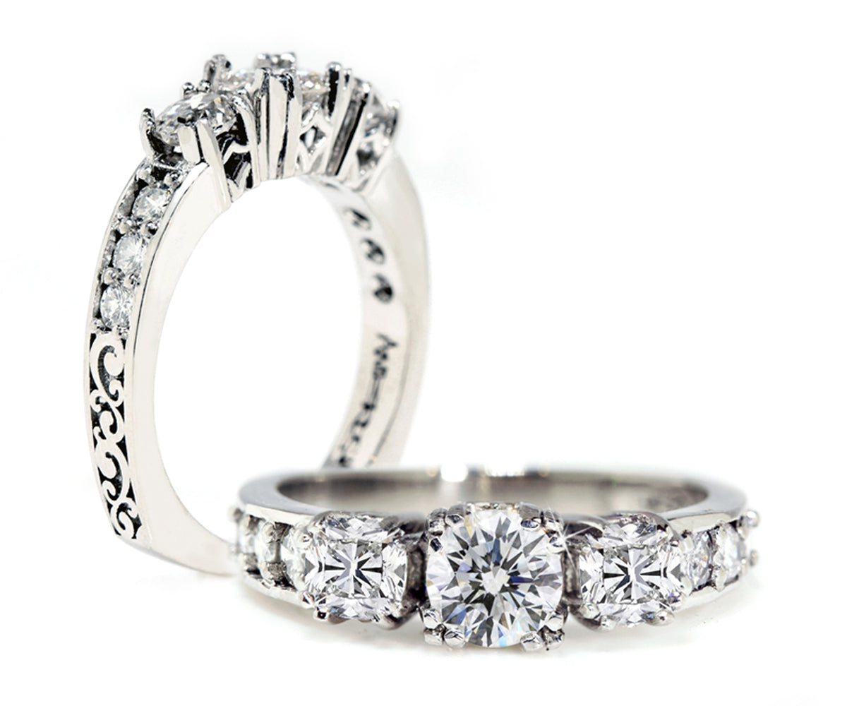 Vintage Cushion Diamond Engraved Wedding Ring