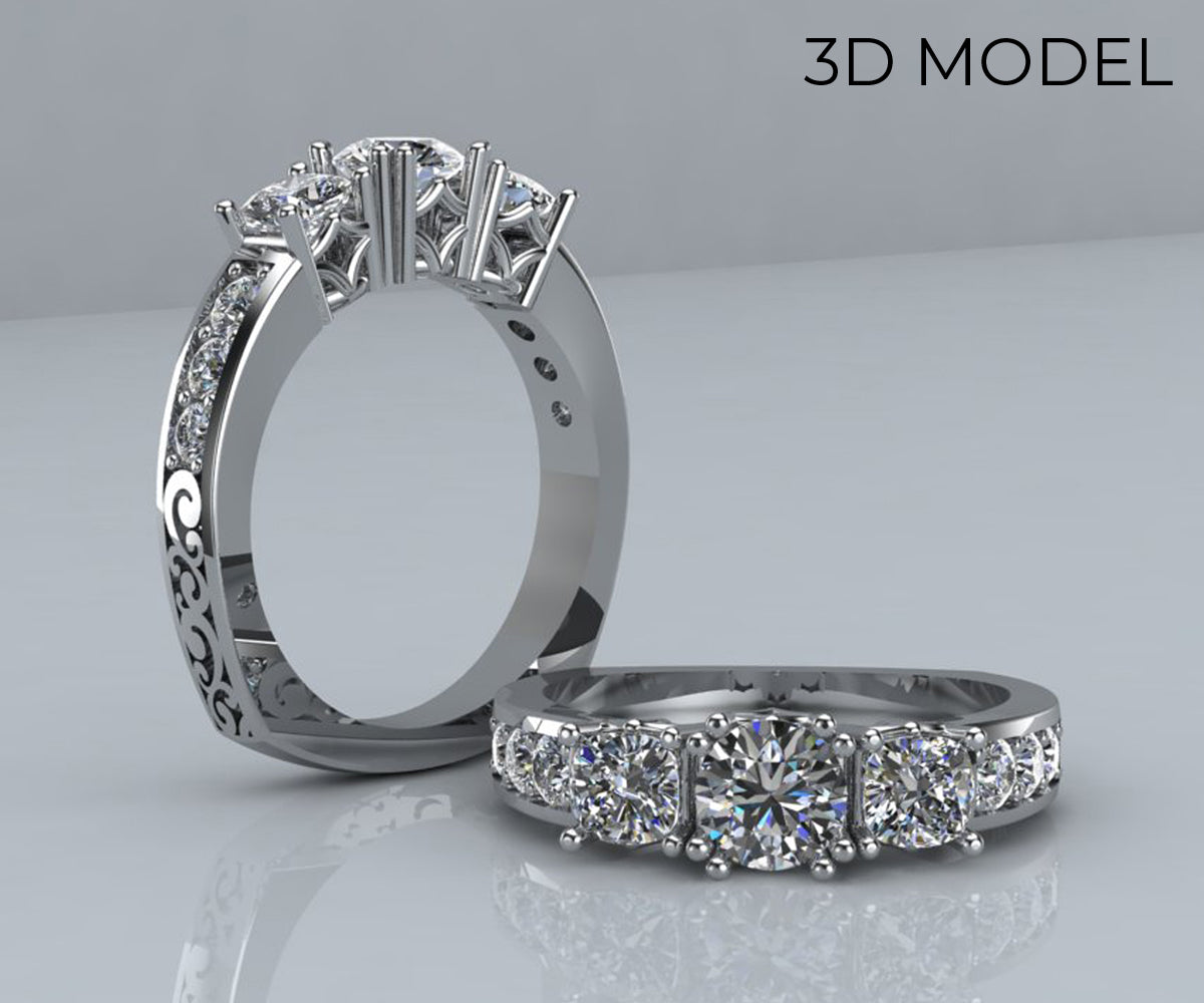 Vintage Cushion Diamond Engraved Wedding Ring