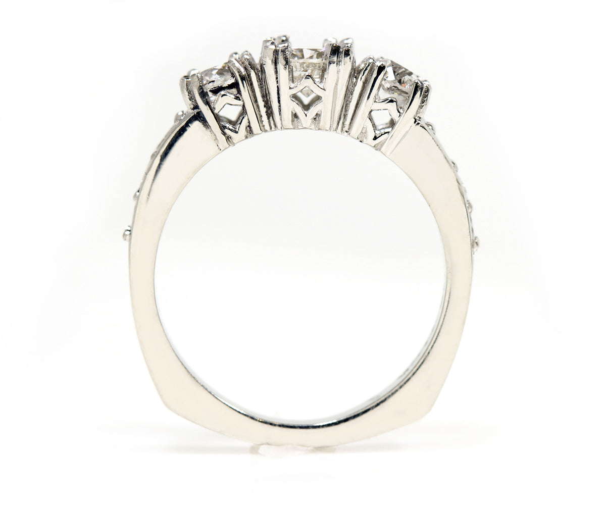 Vintage Cushion Diamond Engraved Wedding Ring