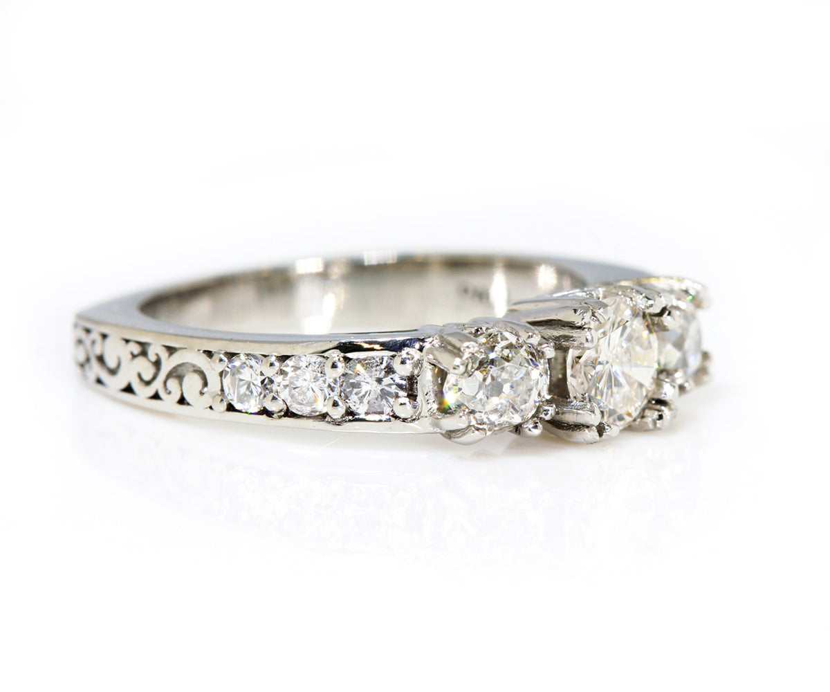 Vintage Cushion Diamond Engraved Wedding Ring