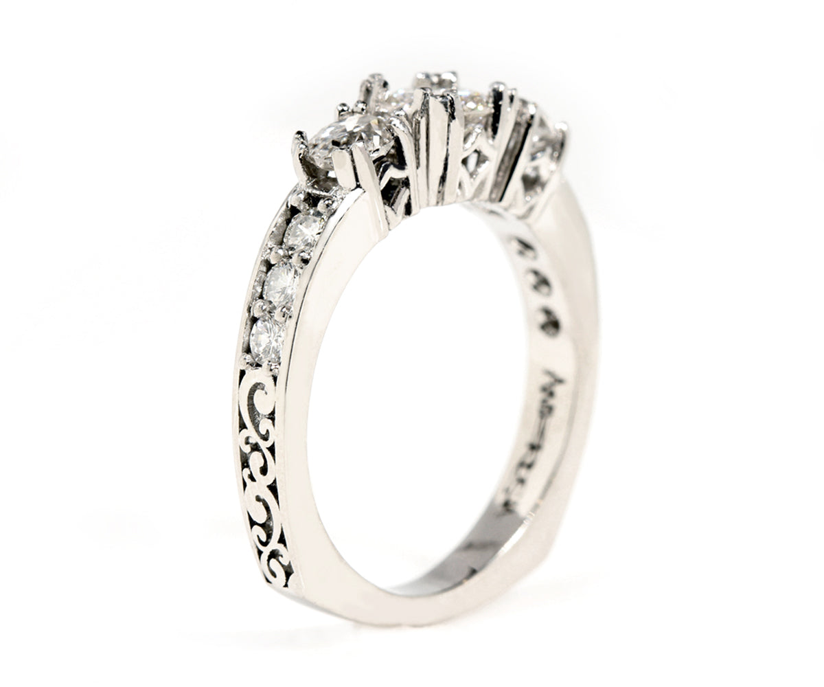 Vintage Cushion Diamond Engraved Wedding Ring