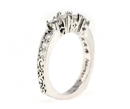 Vintage Cushion Diamond Engraved Wedding Ring