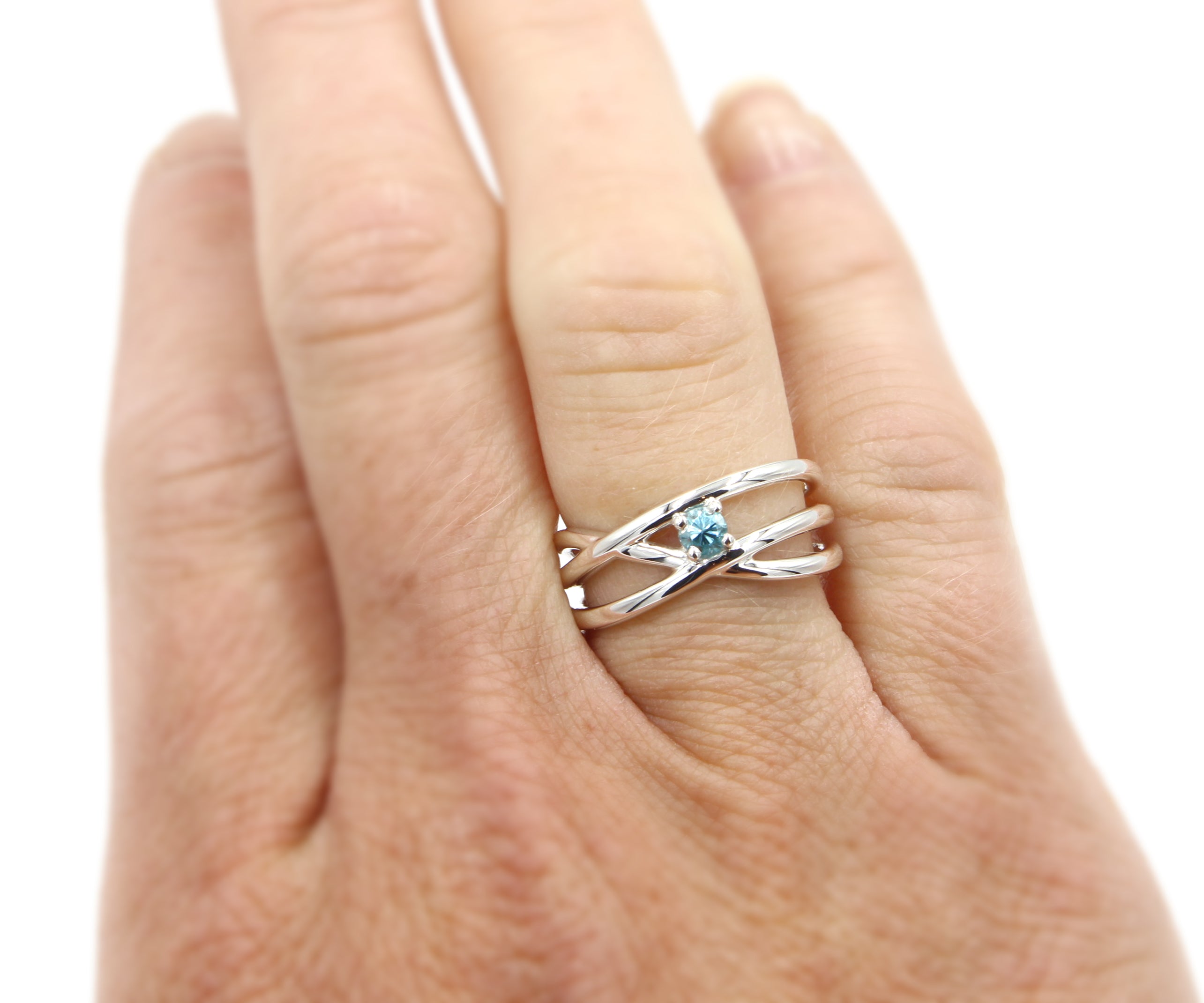Weave Criss-Cross Gemstone Silver Ring