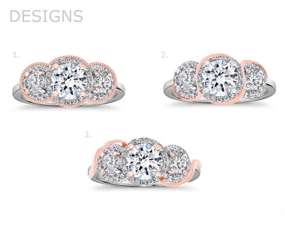 Three Bezel Halo Pink Gold Wedding Ring Redesign