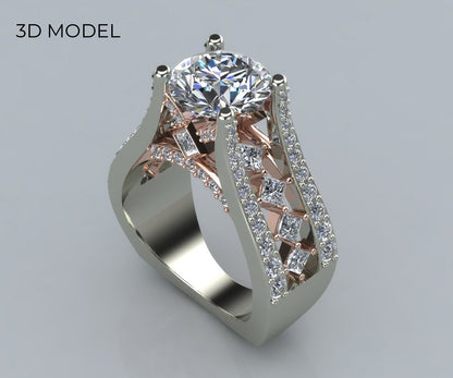 Cathedral Rose and White Gold Engagement Ring